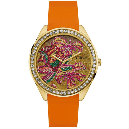 Guess Women's Watch - Trend Gold Tone, Pink and Green Dial Rubber Strap | W0960L2 ,