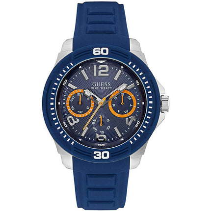 Guess Men's Watch - Classic Quartz Day-Date Display Blue Dial Rubber Strap | W0967G2 ,