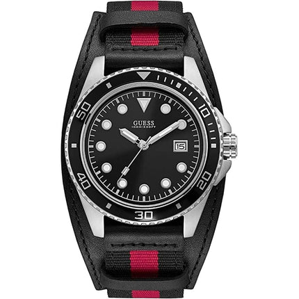 Guess Men's Watch - Classic Quartz Silver Tone Case Black Dial Fabric Strap | W1051G1 ,