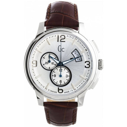 Guess Men's Watch - Classica Quartz Chronograph Silver Dial Brown Strap | X83005G1S ,