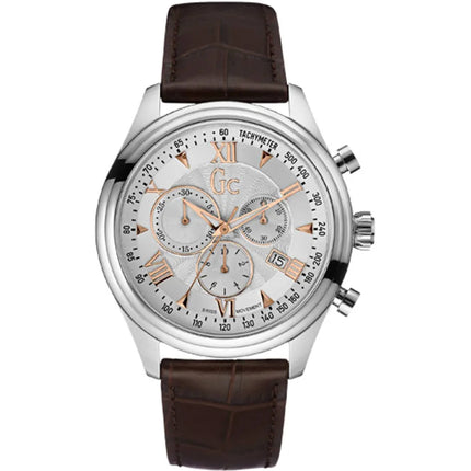 Guess Men's Watch - Smart Class Quartz Chronograph Brown Leather Strap | Y04001G1 ,