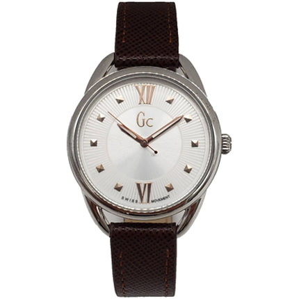 Guess Women's Watch - GC Brown Leather White Dial Brown Leather Strap | Y13006L1 ,