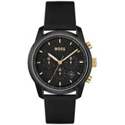 Hugo Boss Men's Watch - Trace Quartz Chronograph Black Dial Leather Strap | 1514003 ,