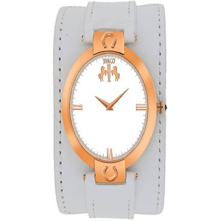 Jivago Women's Watch - Good luck Quartz Silver Dial White Leather Strap | JV1833 ,