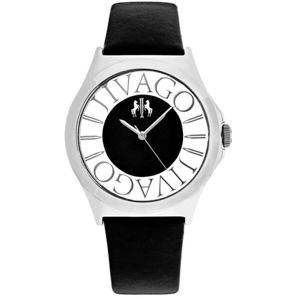 Jivago Women's Watch - Fun Quartz Silver Case Black Satin Leather Strap | JV8430 ,