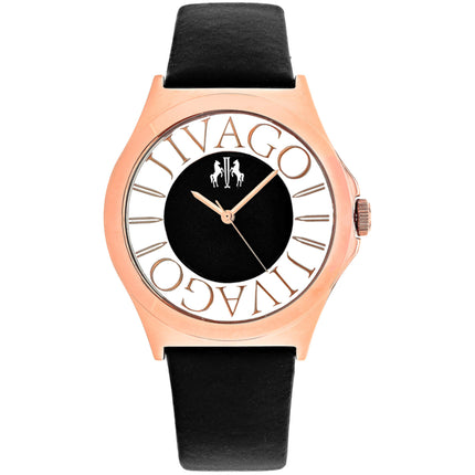 Jivago Women's Watch - Fun Quartz Rose Gold Case Black Satin Leather Strap | JV8431 ,