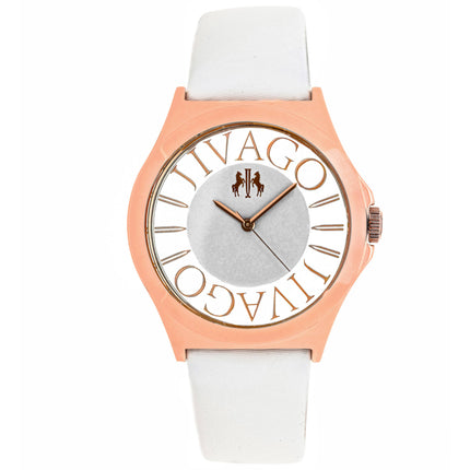 Jivago Women's Watch - Fun Quartz Rose Gold Case White Satin Leather Strap | JV8434 ,