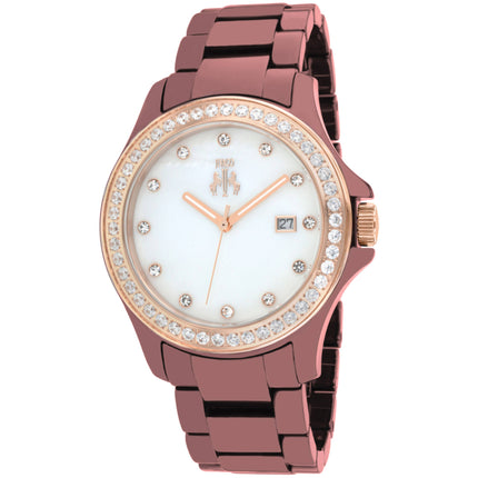 Jivago Women's Watch - Ceramic Quartz Maroon Mother Of Pearl Dial Bracelet | JV9415 ,