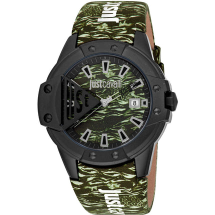 Just Cavalli Women's Watch - Scudo Quartz Green Dial Leather Strap | JC1G260L0055 ,