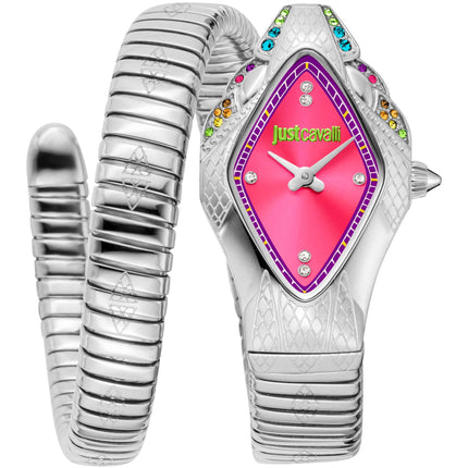 Just Cavalli Women's Watch - Ferocious Pink Dial Silver Steel Bracelet | JC1L306M0025 ,