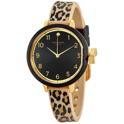 Kate Spade Women's Watch - Park Row Quartz Black Dial Leopard Rubber Strap | KSW1485 ,