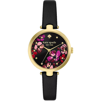 Kate Spade Women's Watch - Holland Quartz Yellow Gold Case Black Dial Strap | KSW1843 ,