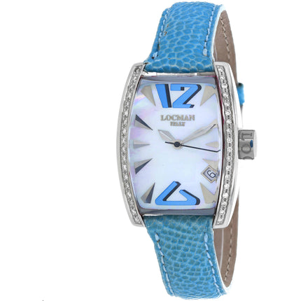 Locman Women's Watch - Panorama White Dial Blue Leather Strap Diamond | 151MOPSKD ,