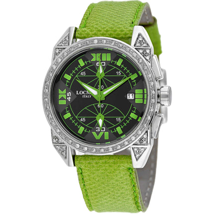 Locman Women's Watch - Cavallo Pazzo Black Dial Green Leather Strap | 161BKGRDC/GRKS ,