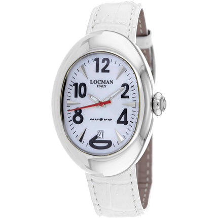 Locman Women's Watch - Classic Silver Tone Case White Dial Leather Strap | 2000MW ,