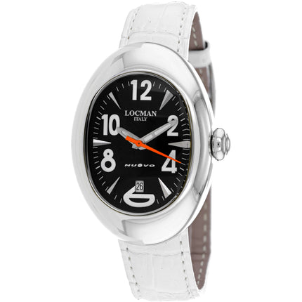Locman Women's Watch - Classic Quartz Black Dial White Leather Strap | 2000WB ,