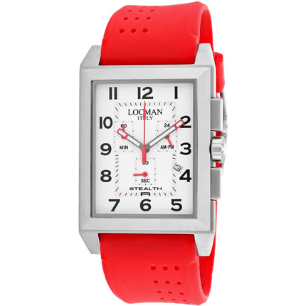 Locman Men's Watch - Stealth Chronograph White Dial Red Rubber Strap | 242WH2BK/RD ,