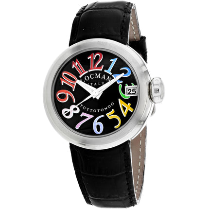Locman Women's Watch - Tuttotondo Steel Case Black Dial Leather Strap | 340BKMULBK ,