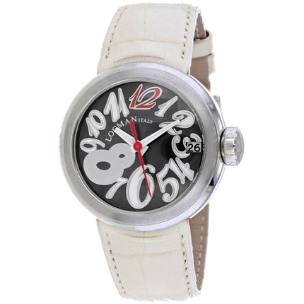 Locman Women's Watch - Tuttotondo Quartz Black Dial White Leather Strap | 340CAGRDWH ,