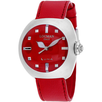 Locman Women's Watch - Classic Quartz Aluminum Case Red Dial Leather Strap | 4100RD ,