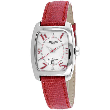 Locman Women's Watch - Titanio Mother of Pearl Dial Red Leather Strap | 483MOPRD ,
