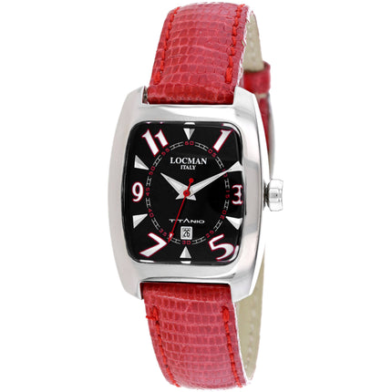 Locman Women's Watch - Classic Quartz Black Dial Red Leather Strap | 483MWFRD ,