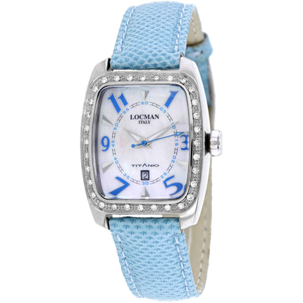 Locman Women's Watch - Titanio White MOP Dial Blue Leather Strap | 483RMOPSK2D/BK KS ,