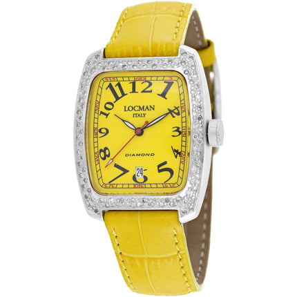 Locman Women's Watch - Classic Aluminum Case Yellow Dial Leather Strap | 485YL2D/YL ,