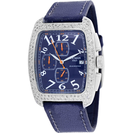 Locman Women's Watch - Classic Quartz Diamond Bezel Blue Dial Leather Strap | 487BL2D ,