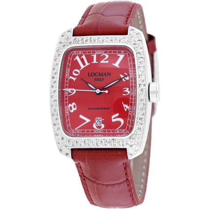 Locman Women's Watch - Classic Diamond Bezel Red Dial Leather Strap | 487RD2D/RD ,