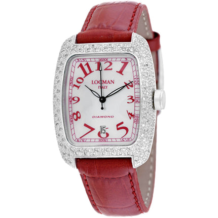 Locman Women's Watch - Diamond Mother of Pearl Dial Red Leather Strap | 488MOPRD2DC/RD ,