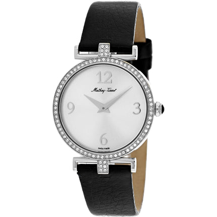 Mathey Tissot Women's Watch - Gaia Silver Tone Dial Black Leather Strap | D587QAI ,