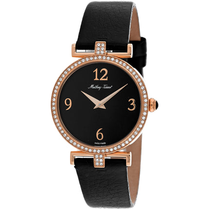 Mathey Tissot Women's Watch - Gaia Rose Gold Case Black Dial Leather Strap | D587QPN ,