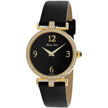 Mathey Tissot Women's Watch - Gaia Yellow Gold Case Black Dial Strap | D587QPYN ,