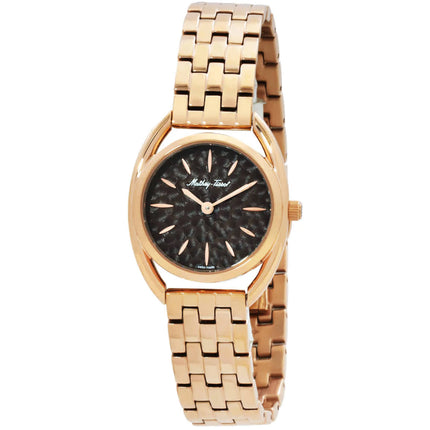 Mathey Tissot Women's Watch - Saphira Rose Gold Case Silver Dial Black Strap | D933PM ,