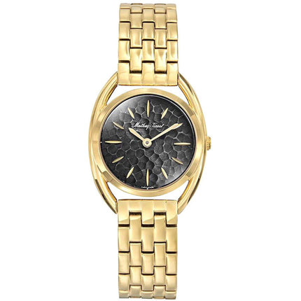 Mathey Tissot Women's Watch - Saphira Black Dial Yellow Gold Steel Bracelet | D933PYN ,