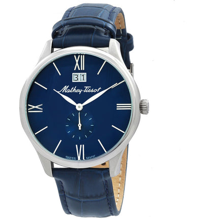 Mathey Tissot Men's Watch - Edmond Steel Case Blue Dial Leather Strap | H1886QABU ,