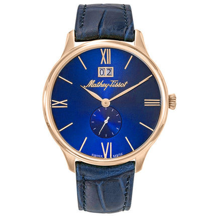 Mathey Tissot Men's Watch - Edmond Quartz Rose Gold Case Blue Dial Strap | H1886QPBU ,
