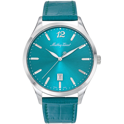 Mathey Tissot Men's Watch - Urban Steel Case Green Dial Leather Strap | H411PET ,