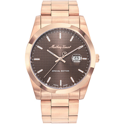 Mathey Tissot Men's Watch - Classic Brown Dial Rose Gold Steel Bracelet | H452PRM ,