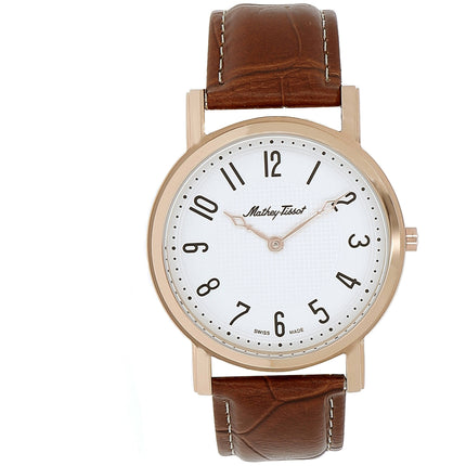 Mathey Tissot Men's Watch - City Rose Gold Case White Dial Brown Strap | H611252PG ,