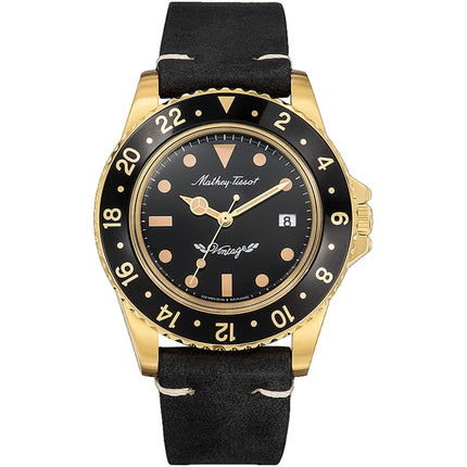 Mathey Tissot Men's Watch - Vintage Quartz Yellow Gold Case Black Dial Strap | H900PLN ,