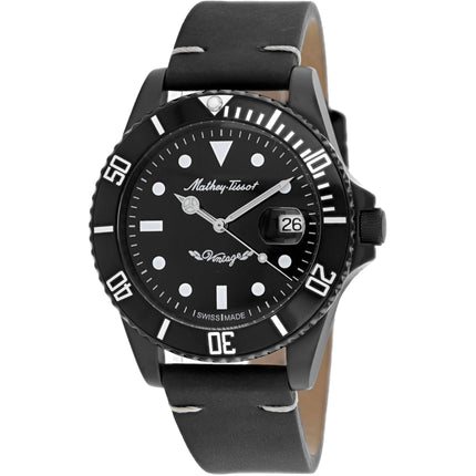 Mathey Tissot Men's Watch - Mathy Vintage Automatic Black Dial Leather Strap | H901BZN ,