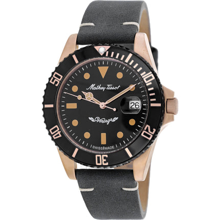Mathey Tissot Men's Watch - Mathy Vintage Automatic Black Leather Strap | H901BZNB ,