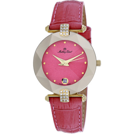 Mathey Tissot Women's Watch - Pyramide Quartz Pink Dial Leather Strap | P317M ,