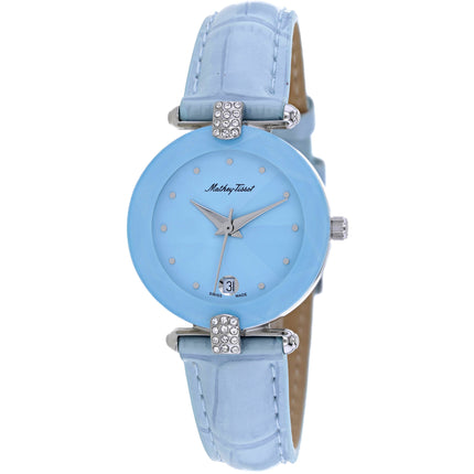 Mathey Tissot Women's Watch - Pyramide Quartz Blue Dial Leather Strap | P318F ,