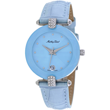 Mathey Tissot Women's Watch - Pyramide Quartz Blue Dial Leather Strap | P318M ,