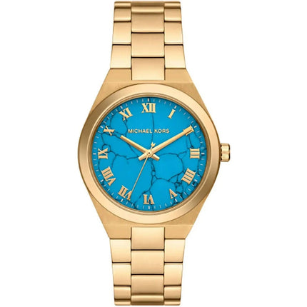 Michael Kors Women's Watch - Lennox Blue Dial Yellow Gold Case Bracelet | MK7460 ,