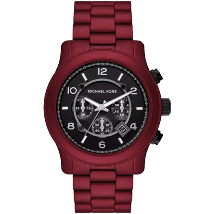 Michael Kors Men's Watch - Runway Black Dial Red Stainless Steel Bracelet | MK9148 ,