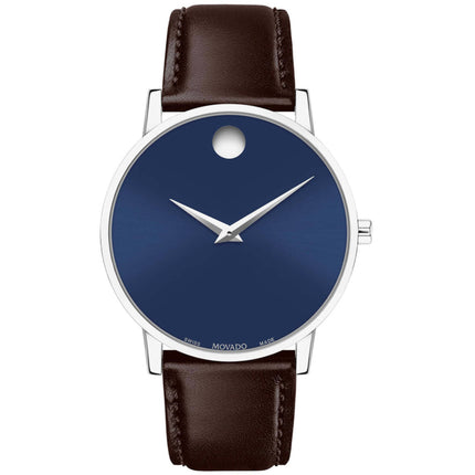 Movado Men's Watch - Classic Quartz Silver Tone Case Brown Leather Strap | 607851 ,